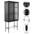 Elegant Floor Cabinet With 2 Tampered Glass Doors Living Room Display Cabinet With Adjustable Shelves Anti Tip Dust Free Easy Assembly Black Color Black Steel