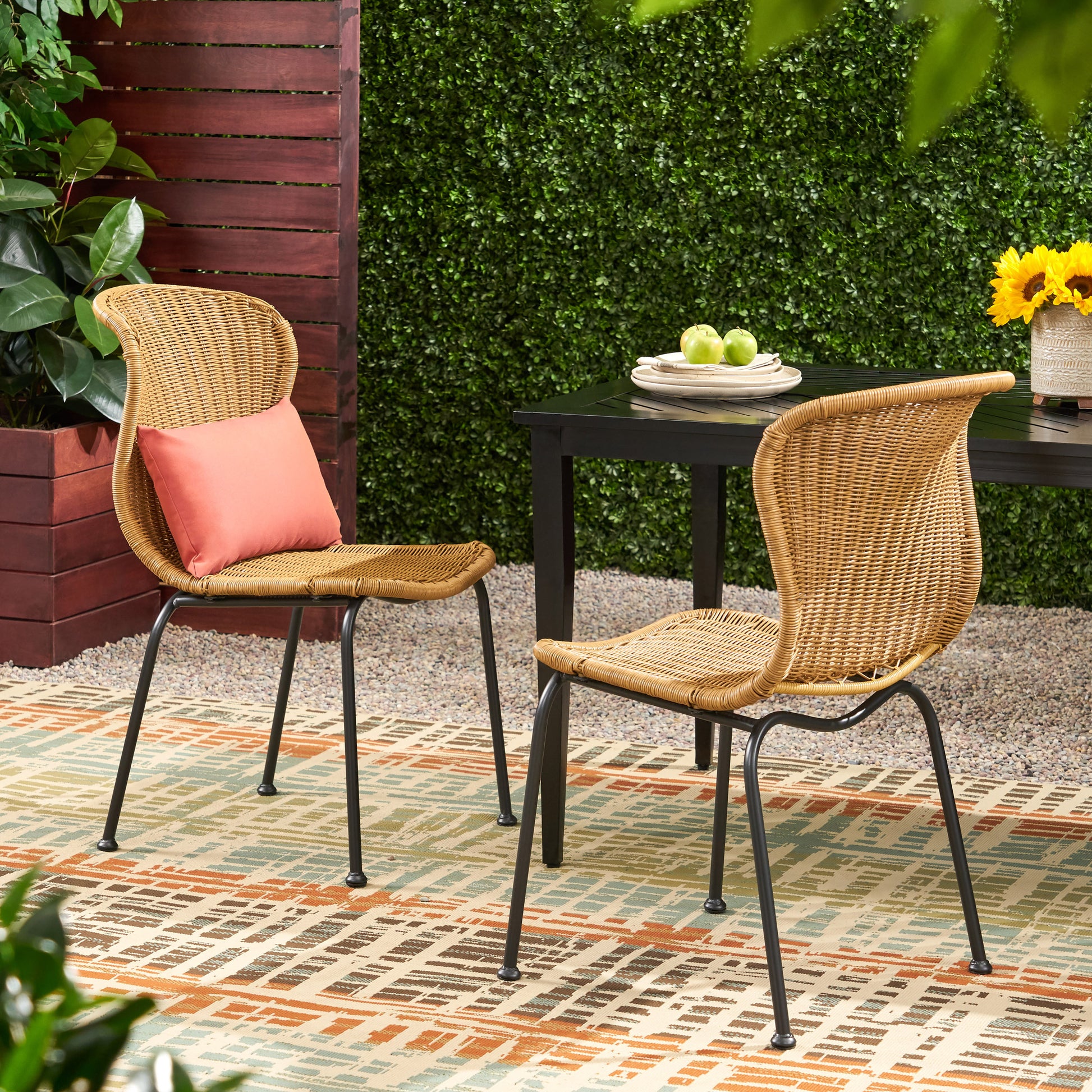 Boho Chair Set Of 2 Light Brown Rattan