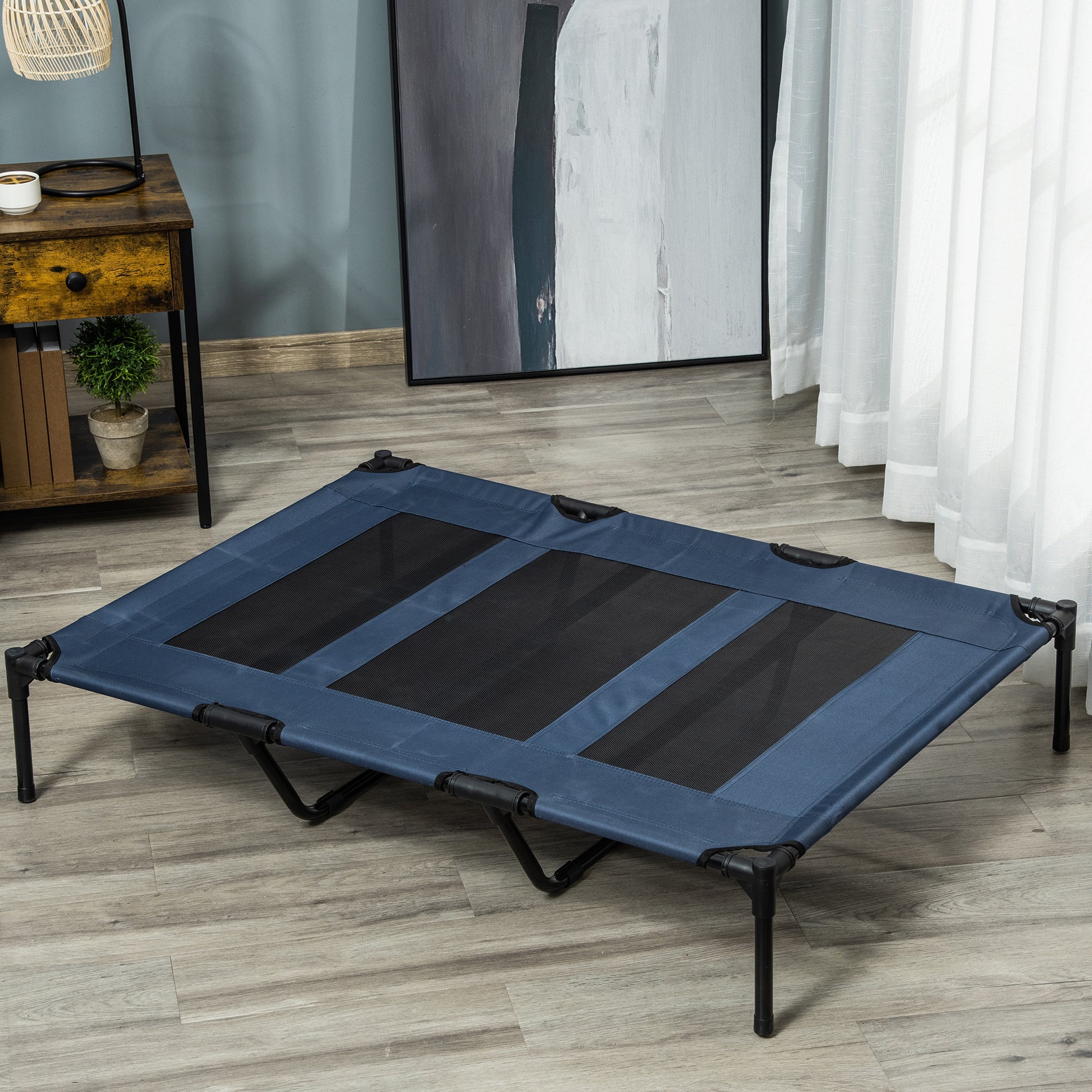 Pawhut 48" X 36"Elevated Dog Bed Portable Pet Cot, Raised Pet Bed W Carry Bag Metal Framemesh Indoor And Outdoor Dark Blue Dark Blue Metal