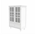 Minimalist White Buffet Cabinet With Double Glass Doors And Drawer, Modern Wooden Storage Sideboard Cupboard For Living Room, Dining Room Hallway Entryway Freestanding White Primary Living Space