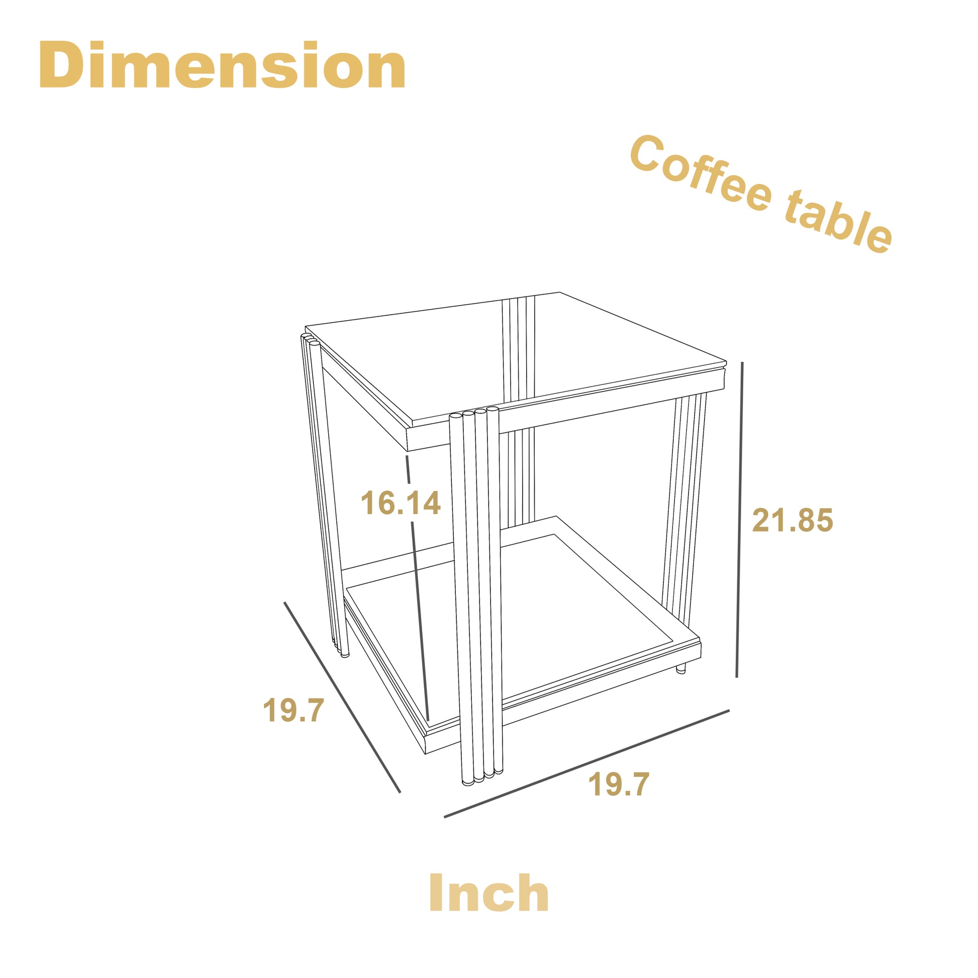 Golden Stainless Steel Double Layer Clear Tempered Glass End Table For Bed Room, Living Room Gold Clear Modern Square Stainless Steel,Tempered Glass