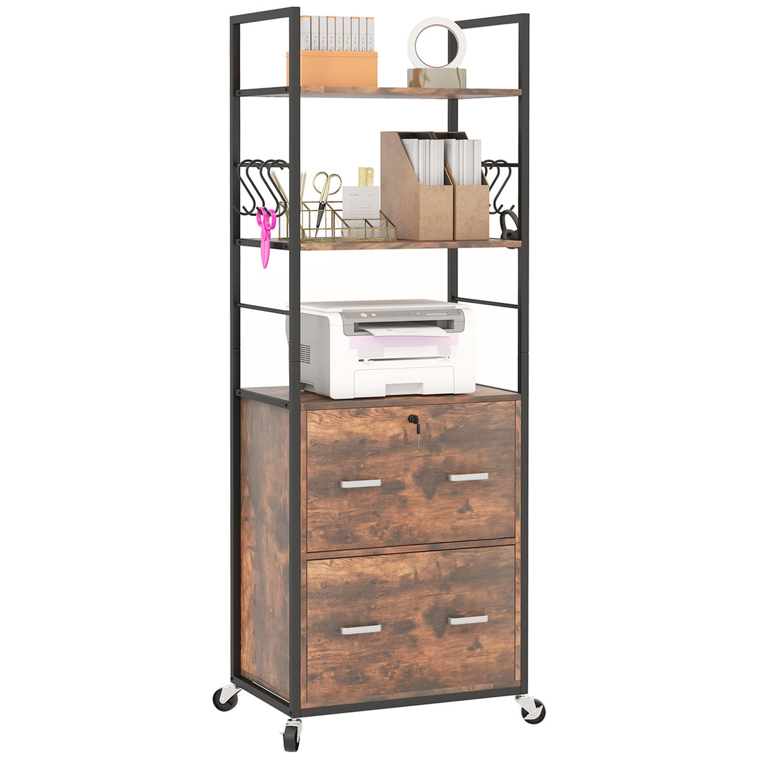 Vinsetto 2 Drawer Mobile File Cabinet With Lock &