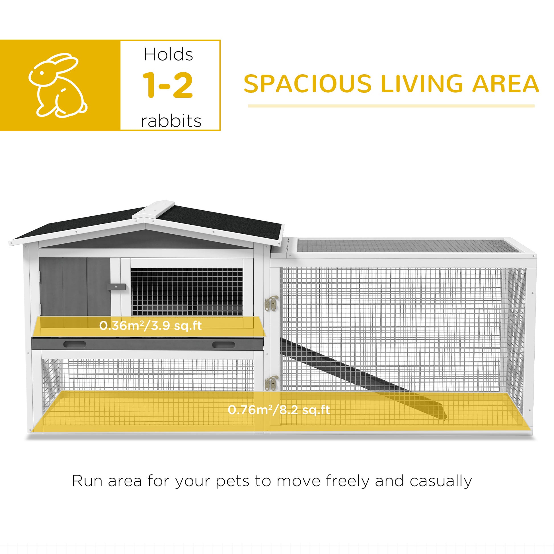 Pawhut Rabbit Hutch 2 Story Bunny Cage Small Animal House With Slide Out Tray, Detachable Run, For Indoor Outdoor, 61.5" X 23" X 27", Light Gray Light Grey Wood