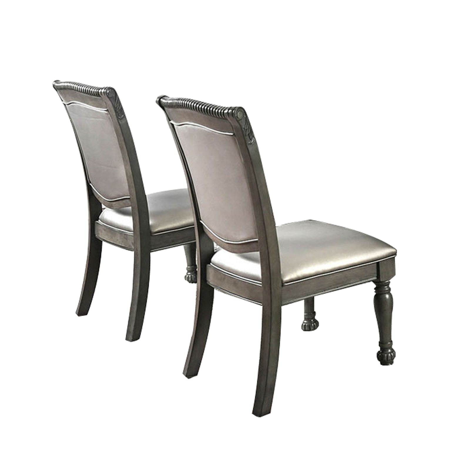 Set Of 2Upholstered Side Chairs In Gray And Silver Solid Grey Silver Dining Room Rectangular Transitional Dining Chairs Set Of 2 Solid Wood Mdf