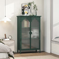 2 Doors Metal Storage Cabinet,Display Cabinet With Glass Doors,Metal Kitchen Sideboard Buffet Cabinet,Glass Storage Cabinet For Dining Room,Living Room,Bedroom Dark Green Modern Iron