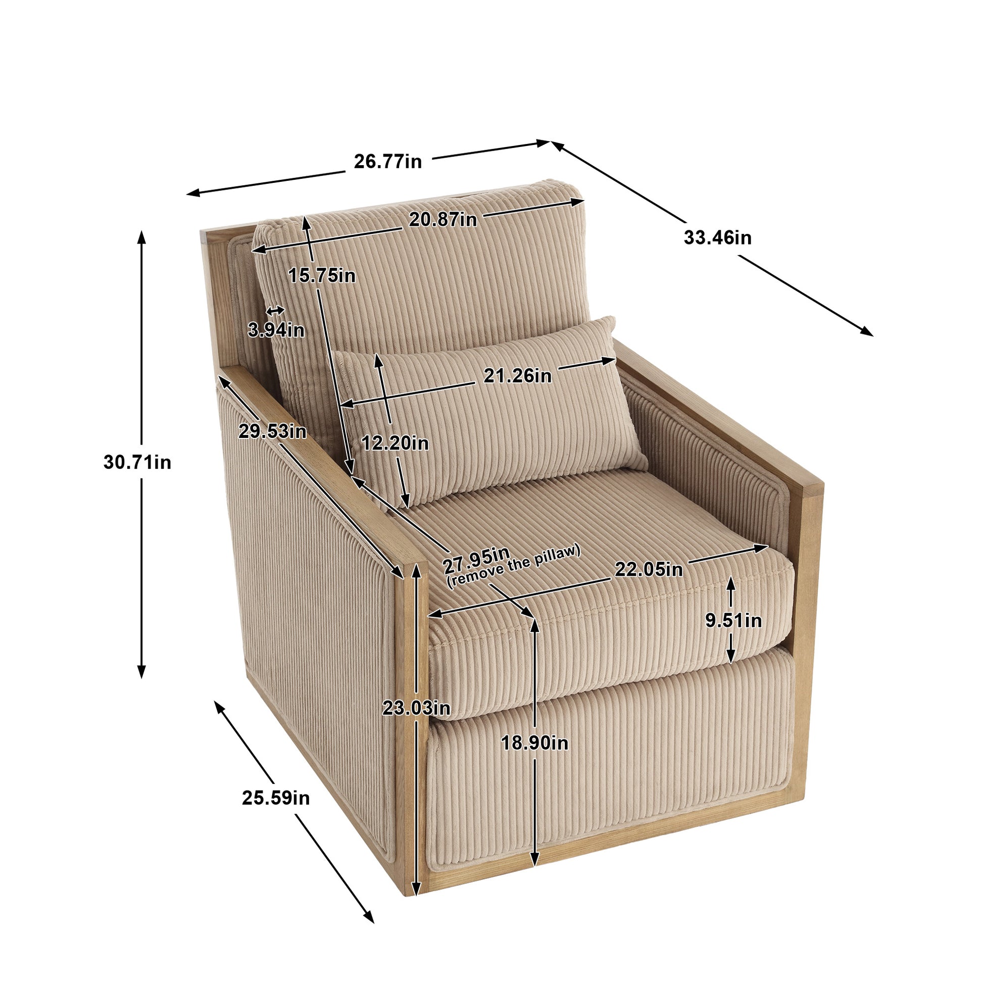 Coolmore Corduroy Swivel Barrel Chair, Comfy Accent Sofa Chair For Living Room, 360 Degree Swivel Barrel Club Chair, Leisure Arm Chair For Nursery, Hotel, Bedroom, Office, Lounge Camel Camel Primary Living Space Foam Corduroy