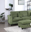 Gorgeous Sage Color 3Pc Sectional Set Corduroy Upholstered Laf Sofa Raf Chaise Ottoman L Sectional Living Room Furniture Sage Primary Living Space Cushion Back Contemporary,Modern L Shaped Rubberwood Rolled Arms Corduroy 6 Seat