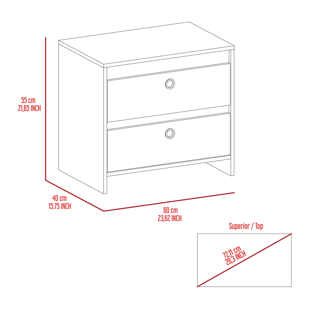 Lily Nightstand, Two Drawers, Superior Top Multicolor 2 Drawers Bedroom Bedside Cabinet Contemporary Melamine Engineered Wood