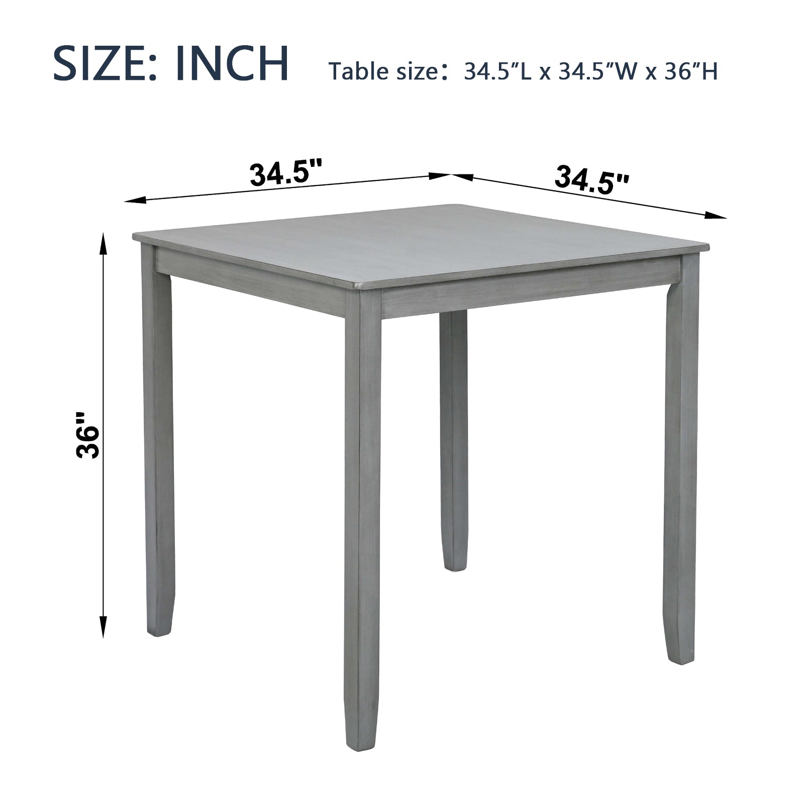 Wooden Dining Square Table, Kitchen Table For Small Space, 4 Person Counter Height Table, Gray,Only The Table Gray Seats 4 Gray Dining Room Acacia Square Acacia Wood