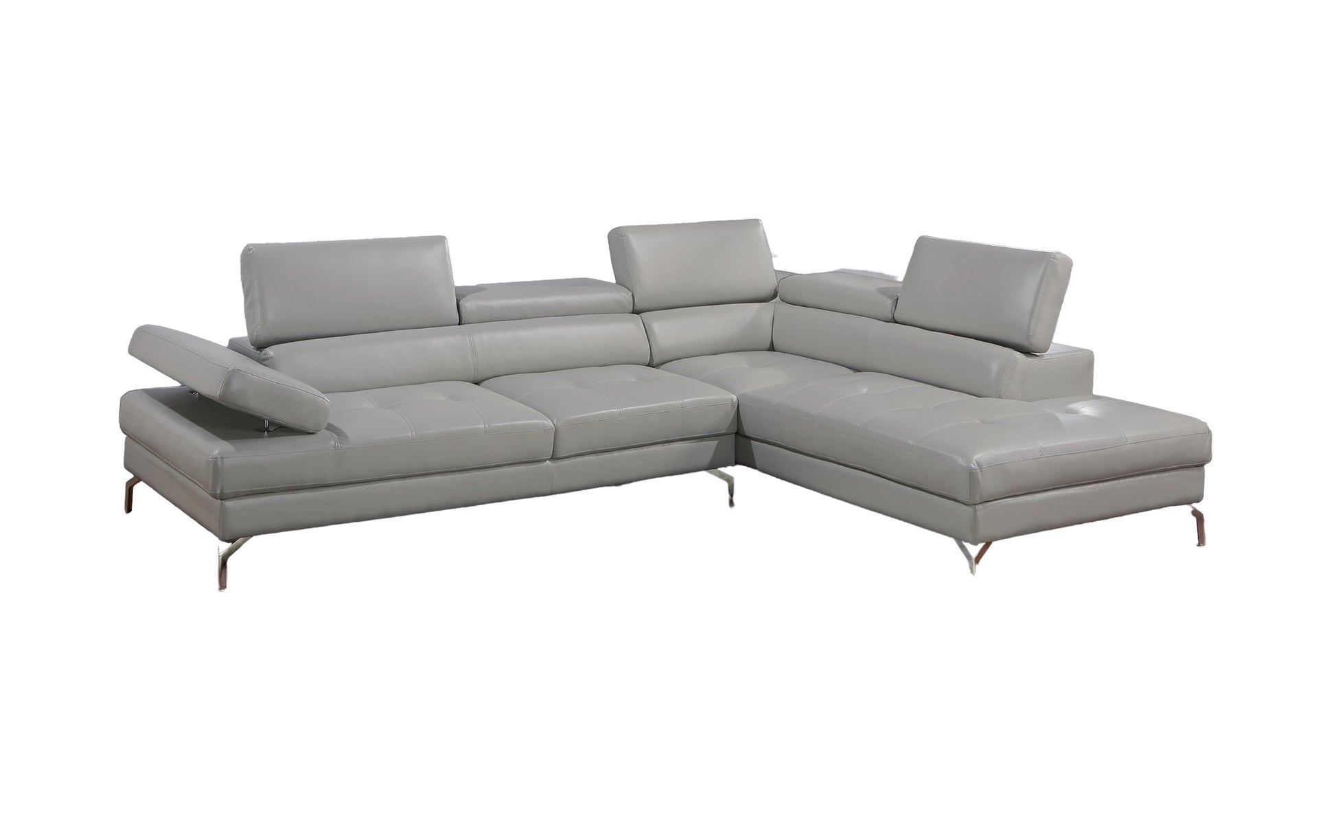 Light Gray Sectional Couch 2Pc Set Living Room Faux Leather Right Facing Chaise And Left Facing Sofa Adjustable Armrest Headrest Light Gray Faux Leather Primary Living Space Classic,Contemporary,Modern L Shaped Faux Leather,Metal,Solid Wood 5 Seat