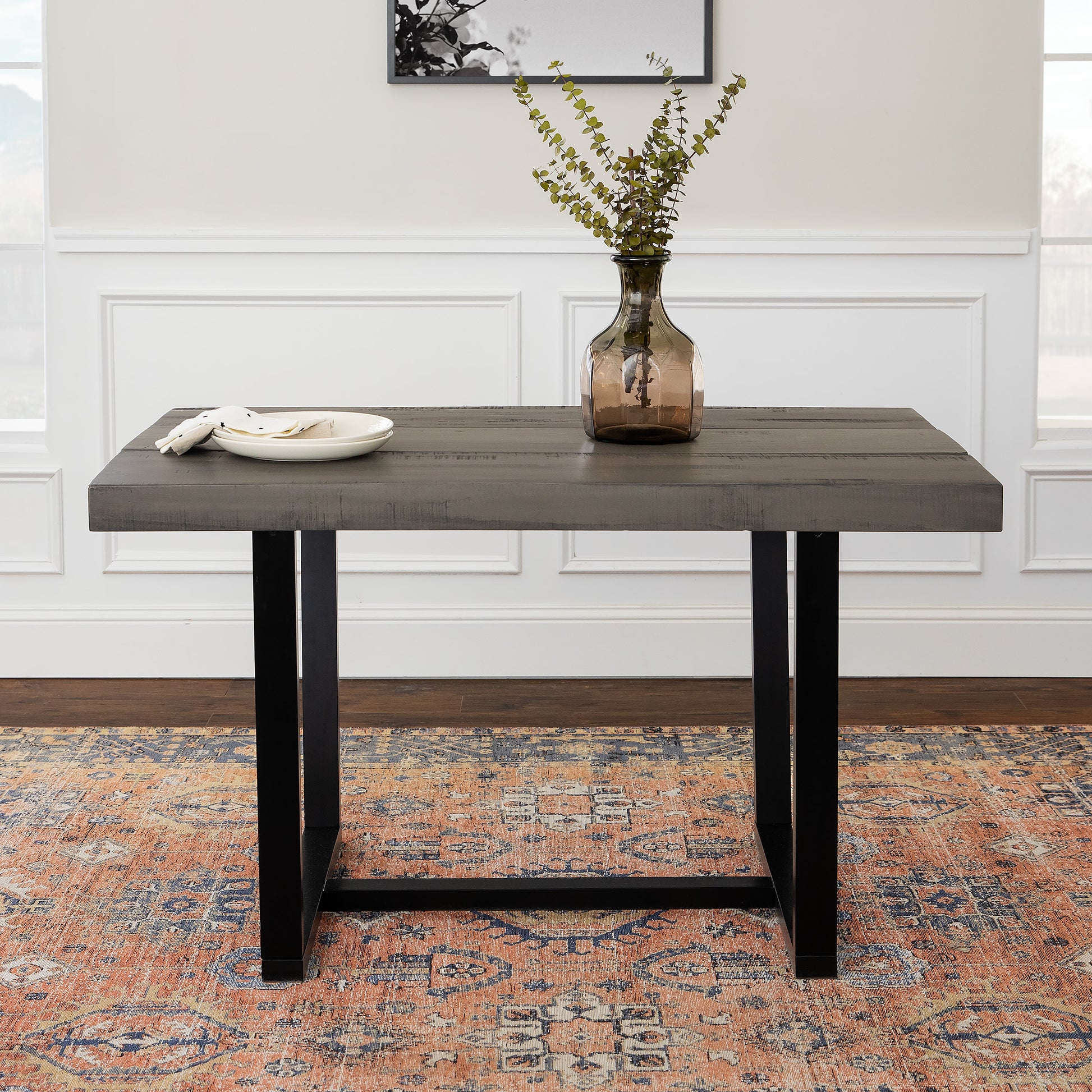 Rustic Metal And Solid Distressed Dining Table Grey Gray Pine