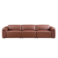 Modern Simple Line Design 3 Seater Leather Sofa For Living Room, Comfy Sofa Couch With Extra Deep Seats,Adjustable Headrests Couch,Brown Brown Leather 3 Seat