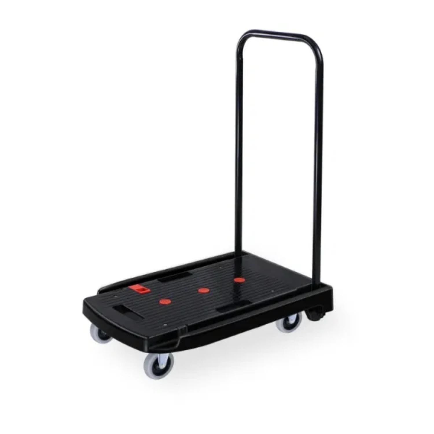 Capacity Black Plastic Steel Body Foldable Platform Trolley Push Hand Cart Black 1Pc Black Metal,Plastic