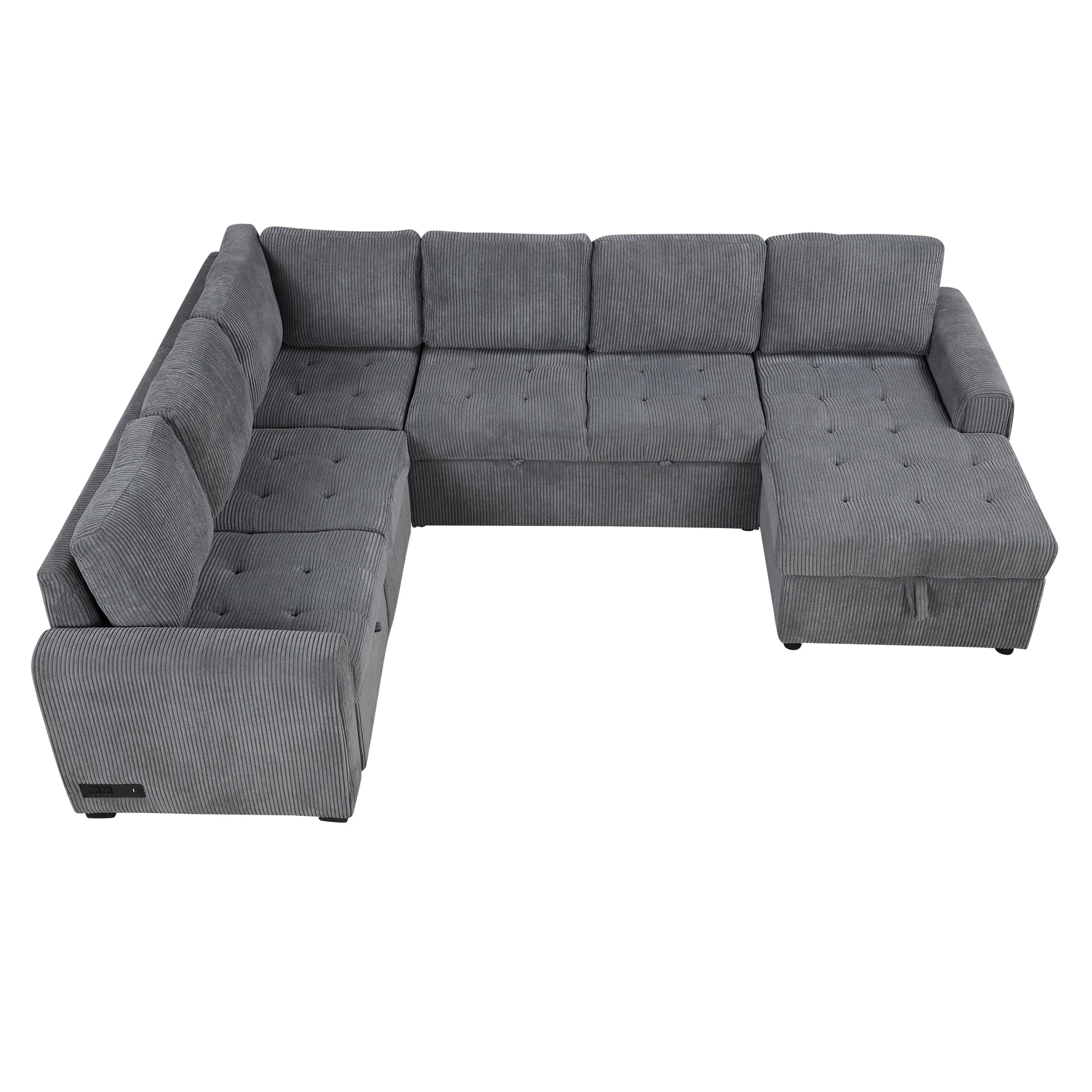 107.5" U Shaped Sofa Sectional Sofa Pull Out Sofa Bed With A Storage Chaise Lounge, Charging Devices For Living Room, Gray Gray Foam Corduroy 5 Seat