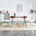 1 Table And 4 Chairs, Brown Tempered Glass Tabletop And Silver Metal Legs, Modern Minimalist Style Rectangular Glass Dining Table, Paired With 4 Modern Silver Metal Leg Chairs. 1123C 1162 Brown Seats 4 Glass