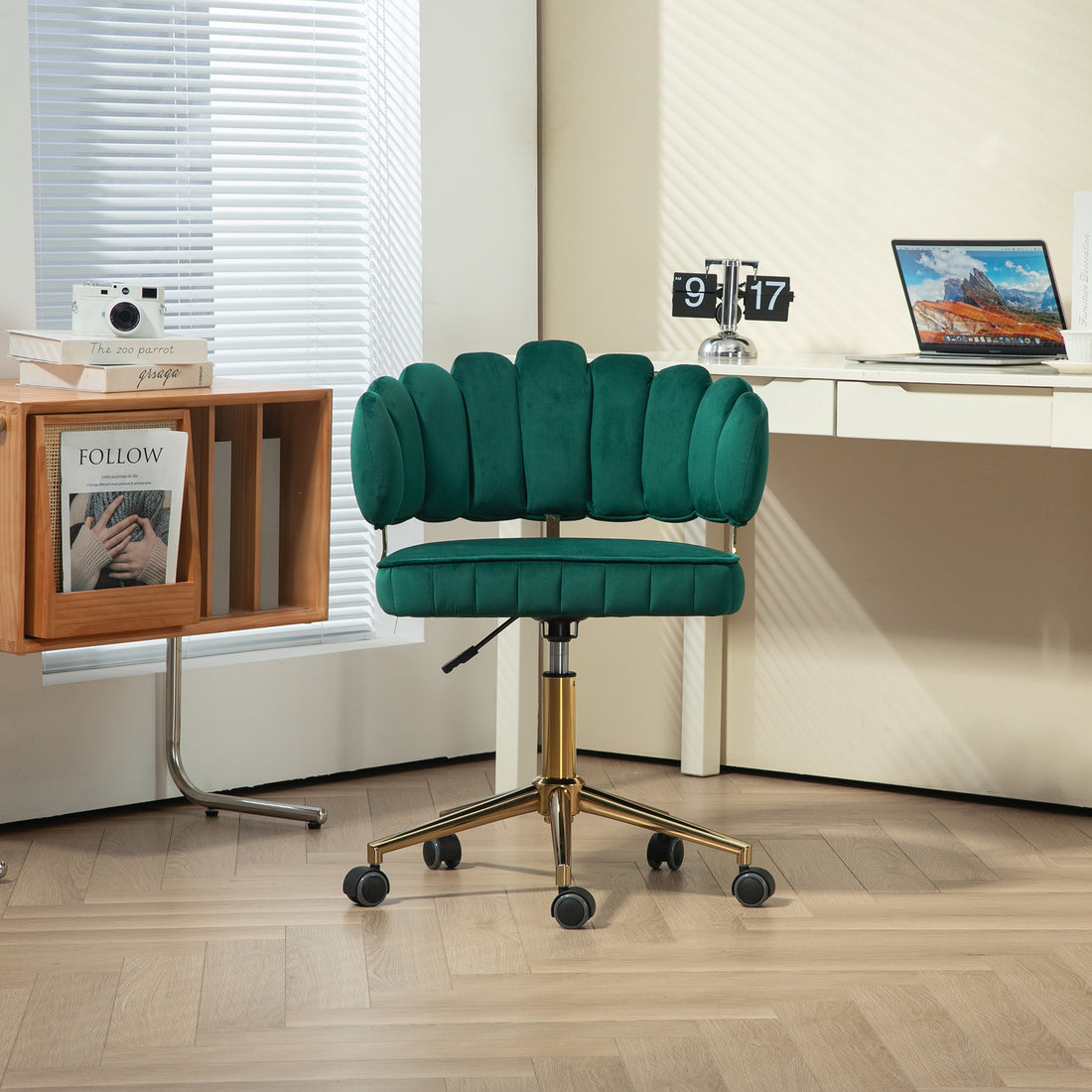 Coolmore Velvet Home Office Desk Chair, Modern Cute Computer Chair, Wheels Swivel Height Adjustable Swivel Task Chair For Home Office Emerald Velvet Emerald Primary Living Space Foam Velvet