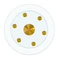 Double Layer Rotatable Round Glass.Golden Aluminum Plate,The Rotatable Design Makes It Convenient To Retrieve And Place Items.The Upper Glass Has A Diameter Of 20 Inches,The Lower Glass15 Inches.