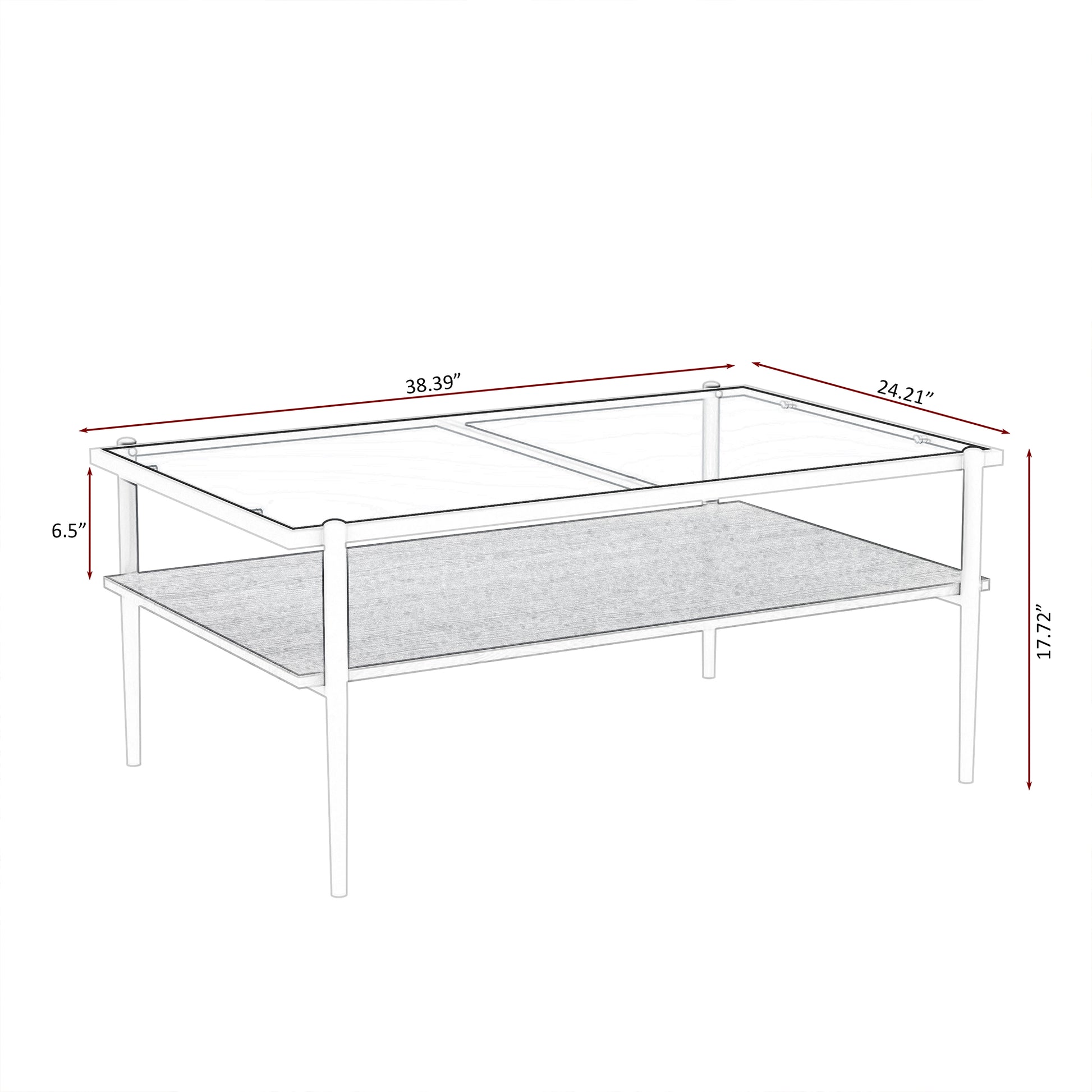 Rectangle Coffee Table With Gray Tempered Glass Top And White Legs, Modern Table For Living Room Gray Tempered Glass