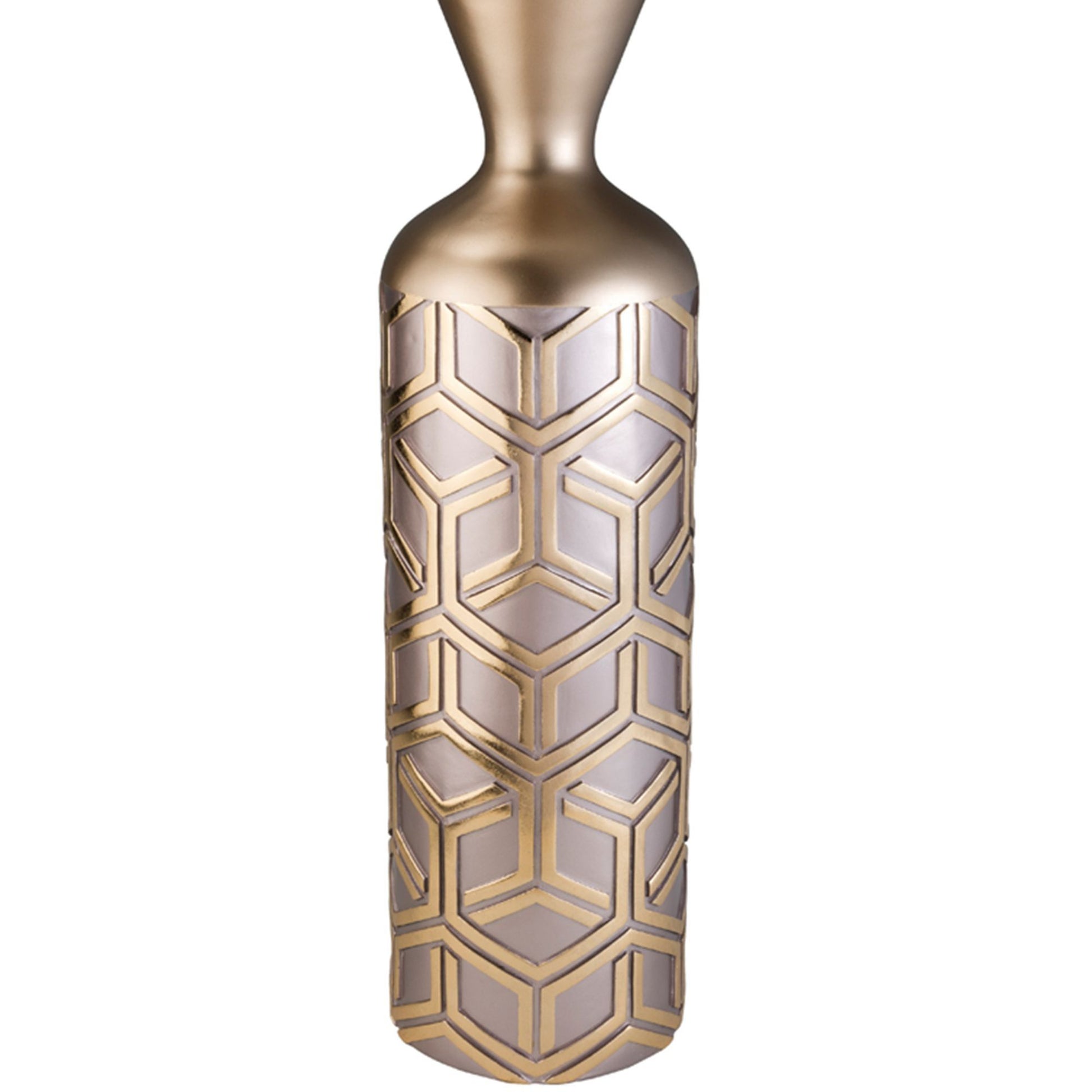 22" Tall Polyresin Decorative Vase, Weave Rose Gold Design Gold Polyresin