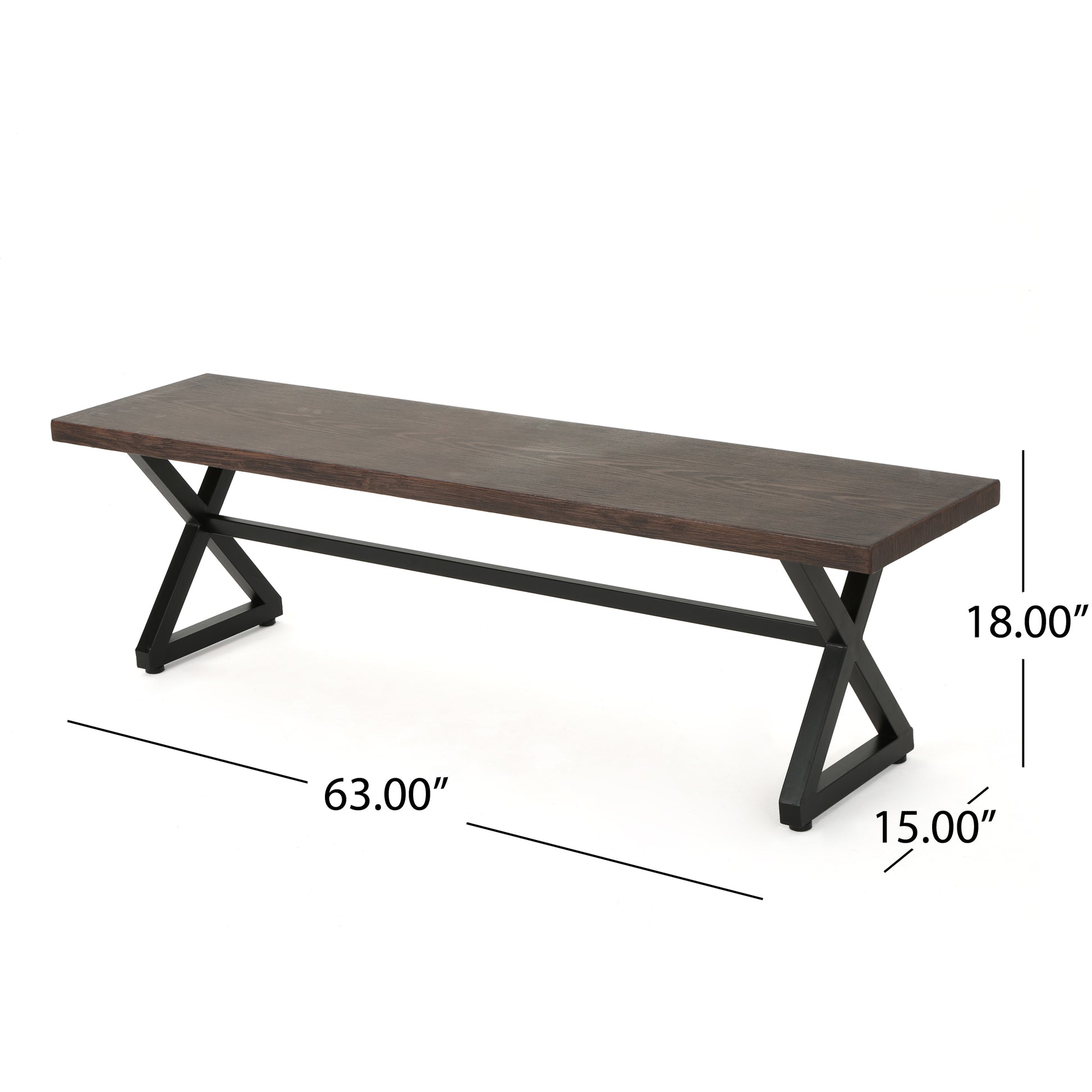 Outdoor Aluminum Dining Bench With Steel Frame, Brown Black Brown Aluminium