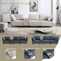 Modular Sectional Sofa,Multifunctional Couches For Living Room With Storage, Mid Console With Speaker And Storage,2 Usb Port And 1 Type C ,Wireless Charging Ceramic Top,Aluminum Cup Holder. Blue Linen Wood Primary Living Space Medium Soft Loose Back