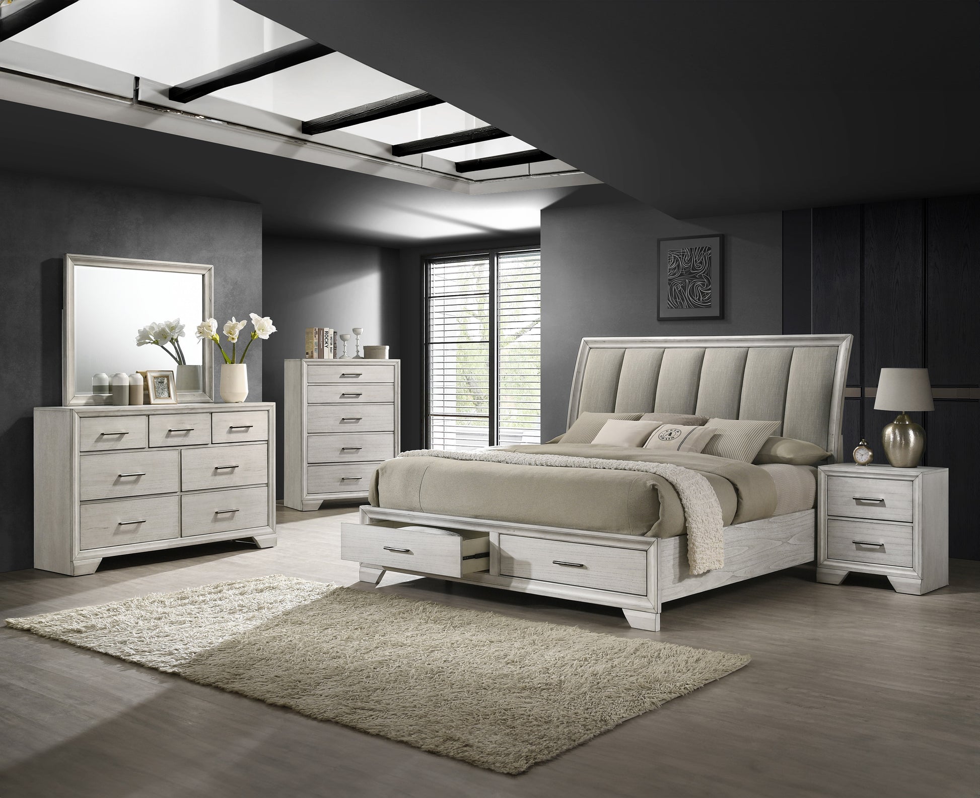 1Pc Contemporary Style Storage Drawers Dresser Bedroom Solid Wood Wooden Furniture White Mist Finish Antique White Bedroom Contemporary Solid Wood