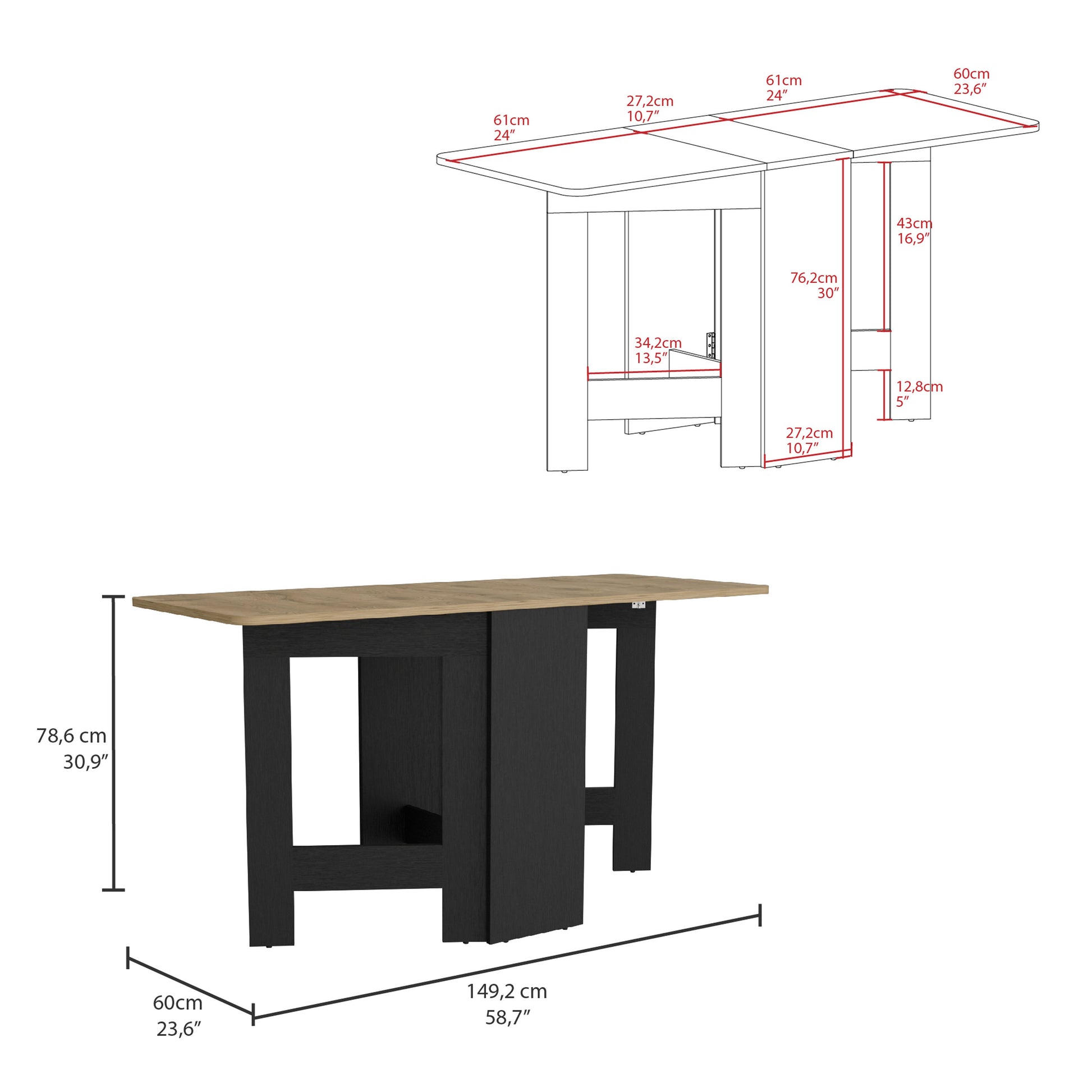 Gateleg Folding Table Space Saving With Compact Design Multicolor Folding Desk Top Dining Room Freestanding Rectangular Desk Rectangular Particle Board Engineered Wood
