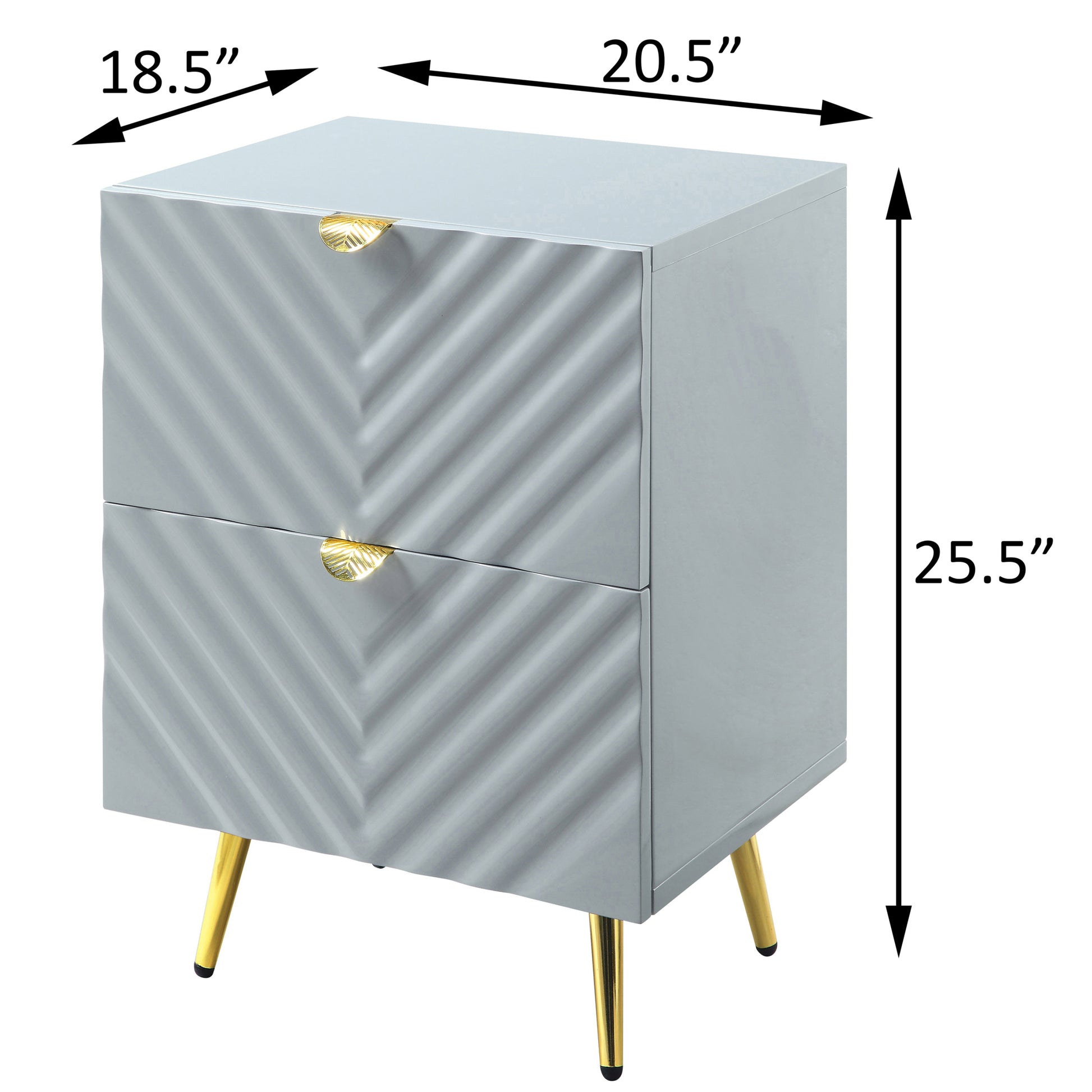 Grey High Gloss 2 Drawer Nightstand Grey 2 Drawers Bedroom Rectangle Glam Drawers Wood Metal