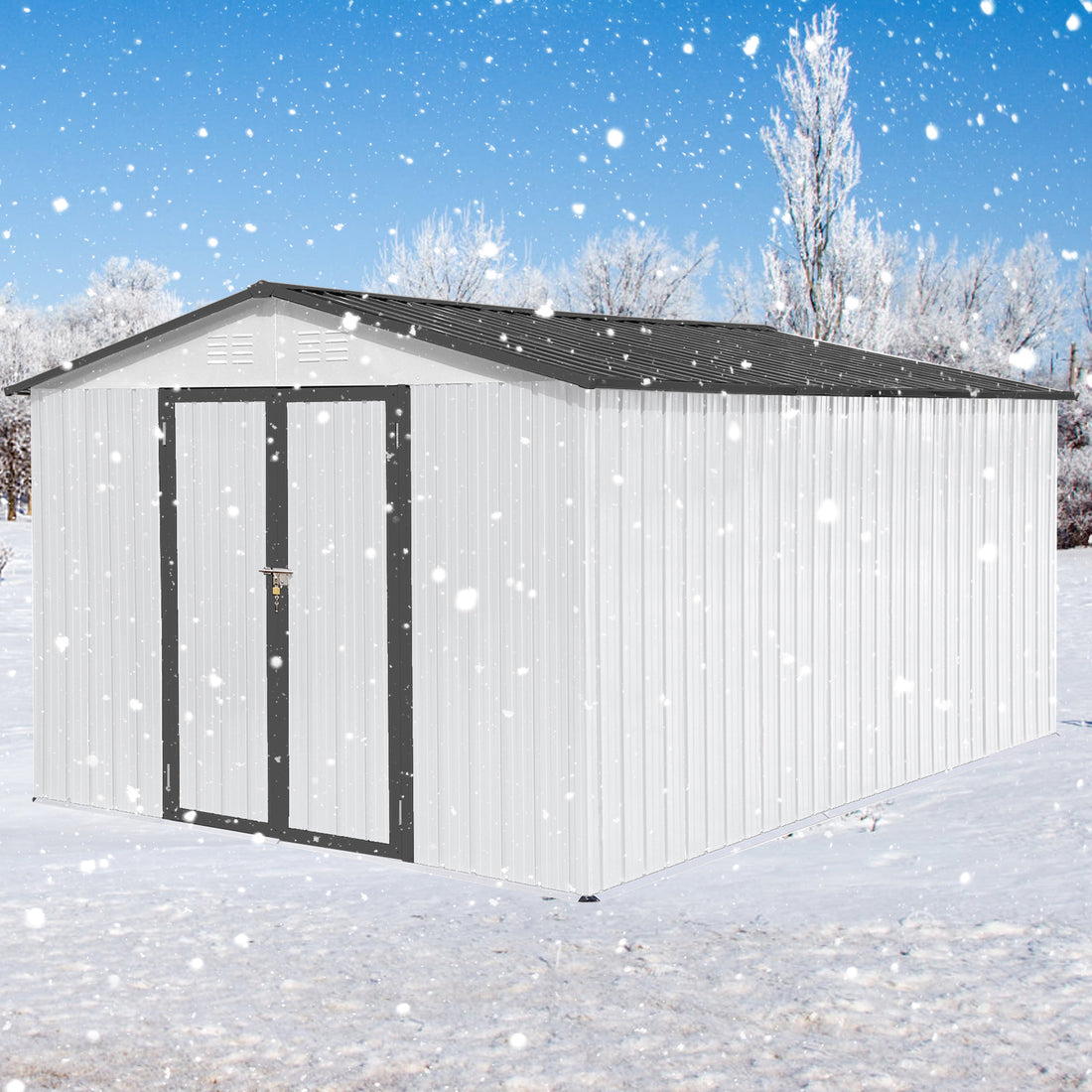 Metal Garden Sheds 10Ftx12Ft Outdoor White Grey White Gray Metal