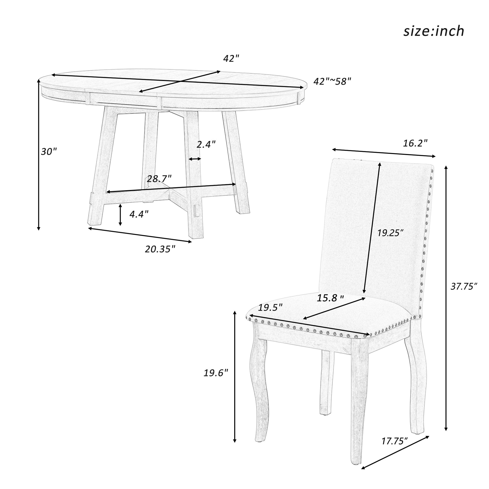 5 Piece Farmhouse Dining Table Set Wood Round Extendable Dining Table And 4 Upholstered Dining Chairs Oak Natural Wood Antique White Oak Natural Wood Antique White Solid Wood