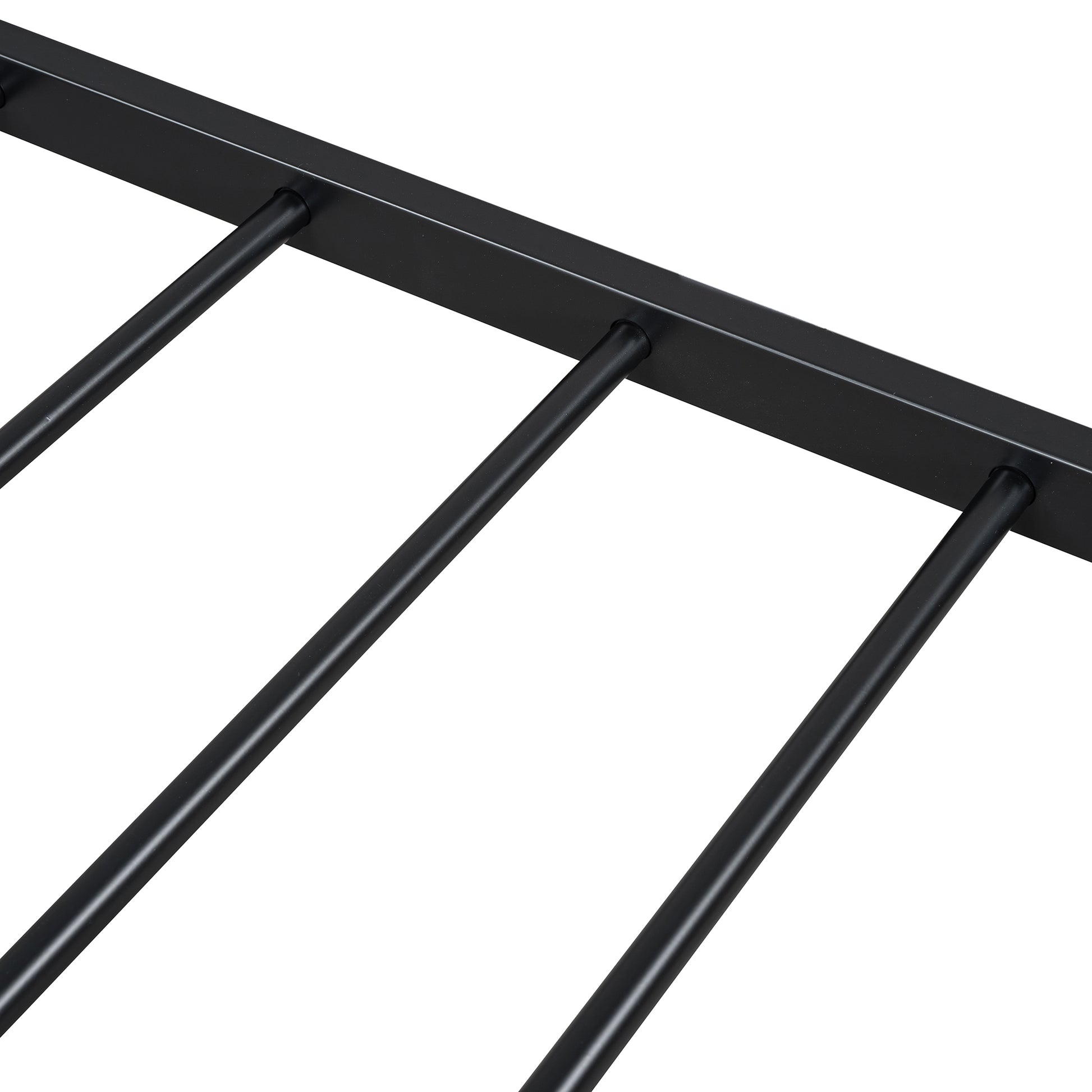 Full Size Metal Platform Bed With Twin Size Trundle,House Shaped Headboard Design, Black Full Black Metal