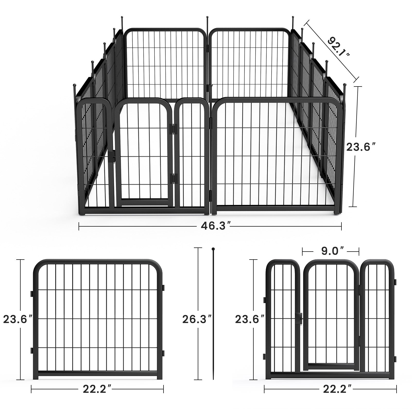 Dog Playpen Outdoor, 12 Panel Dog Fence 24" Pet Pen For Small Dogs Pet Exercise Pen For Puppy Rabbit Small Animals Portable Playpen For Rv Camping Garden Yard, Indoor. Black, 22.2'' W X 23.6'' H. Black Iron