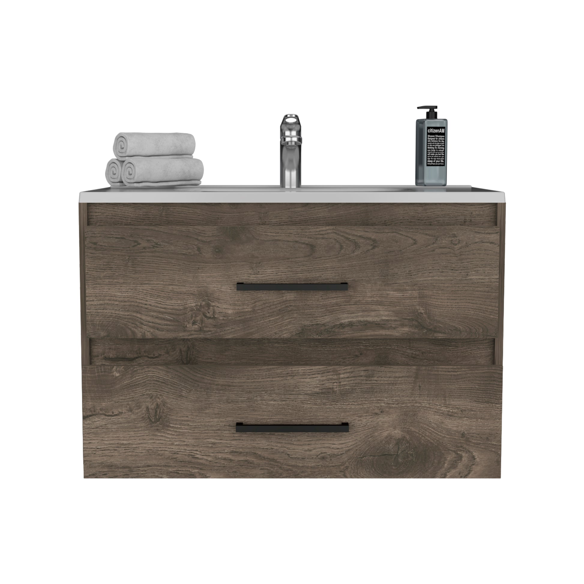 Praga Floating Vanity Sink With 2 Drawers Dark Brown White Dark Brown Bathroom Modern Particle Board