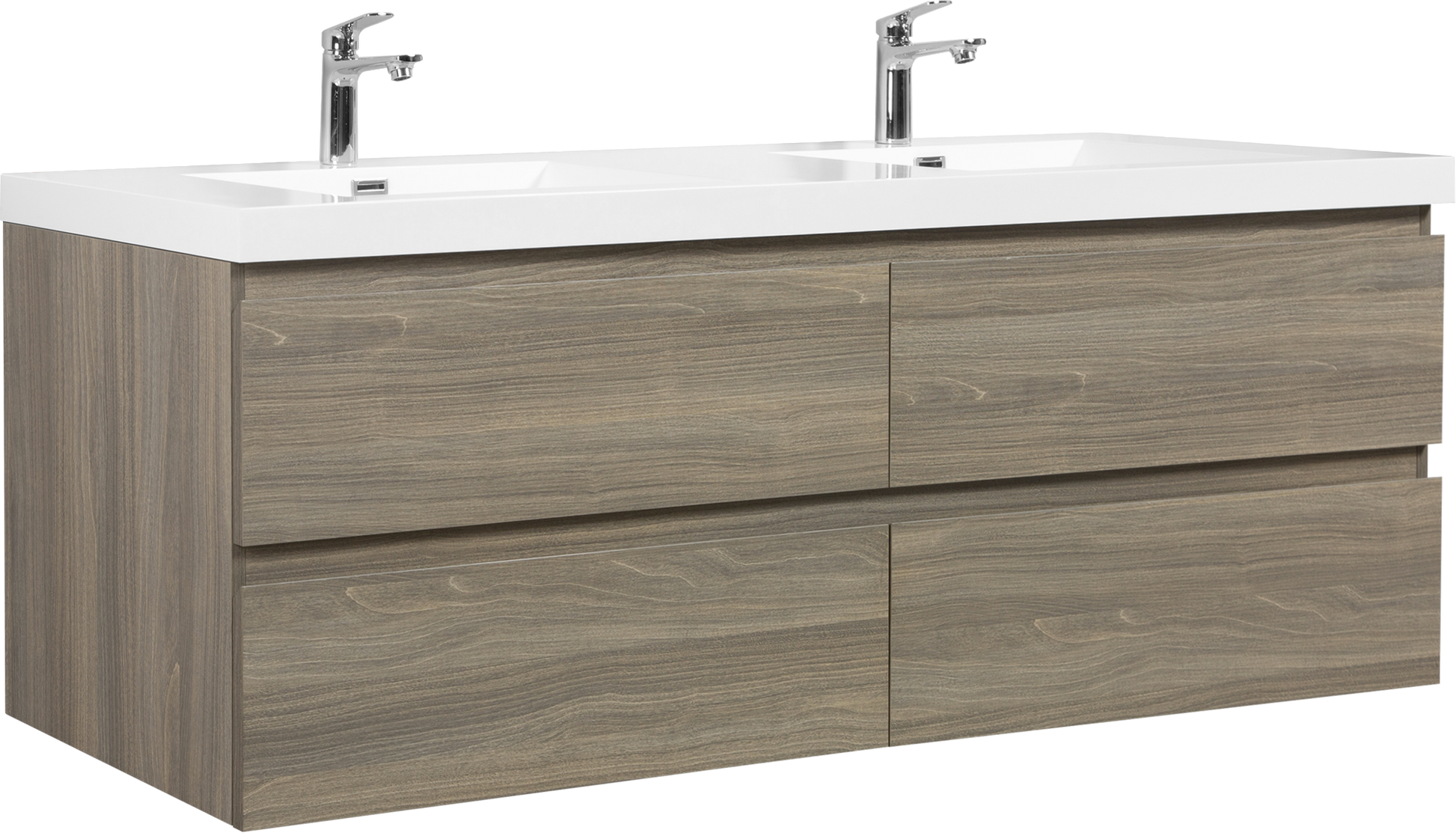 72" Floating Bathroom Vanity With Sink, Modern Wall Mounted Bathroom Storage Vanity Cabinet With Two Resin Top Basin And Four Soft Close Drawers, Ash Grey 24V11 72Ag 4 Grey Bathroom Wall Mounted Melamine