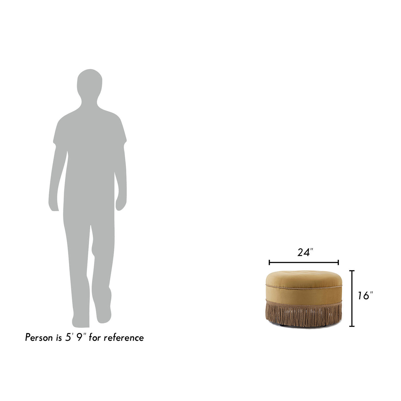 Yolanda 24" Round Upholstered Accent Ottoman, Gold Yellow Velvet With Gold Trim Yellow Foam Velvet