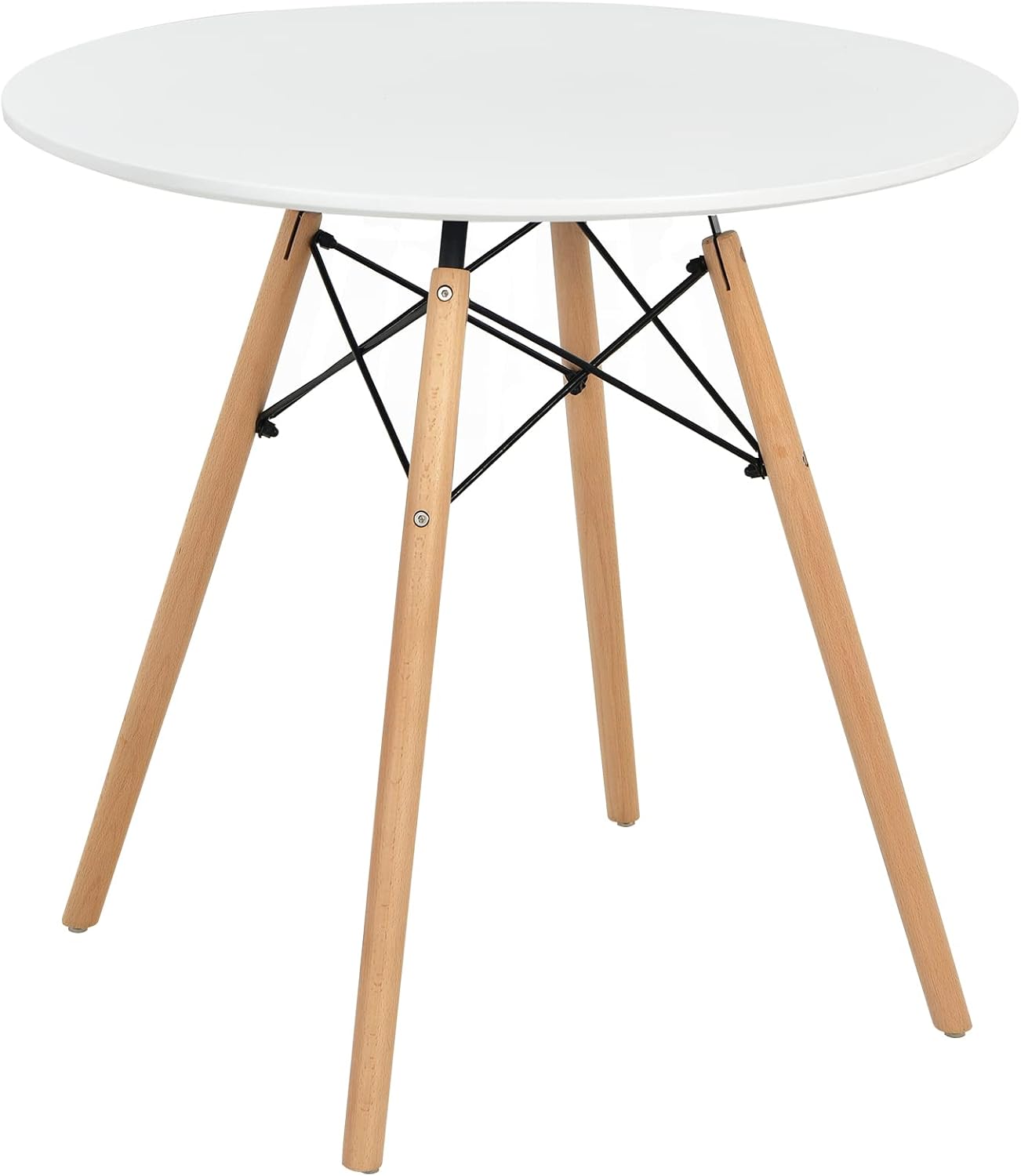 31.5" Round Dining Table Kitchen Table White Dining Table With White Mdf Desktop And Solid Wood Legs .Modern Style Coffee Table Leisure Dining Room Round Table For Kitchen Living Room White Kitchen Round Mdf