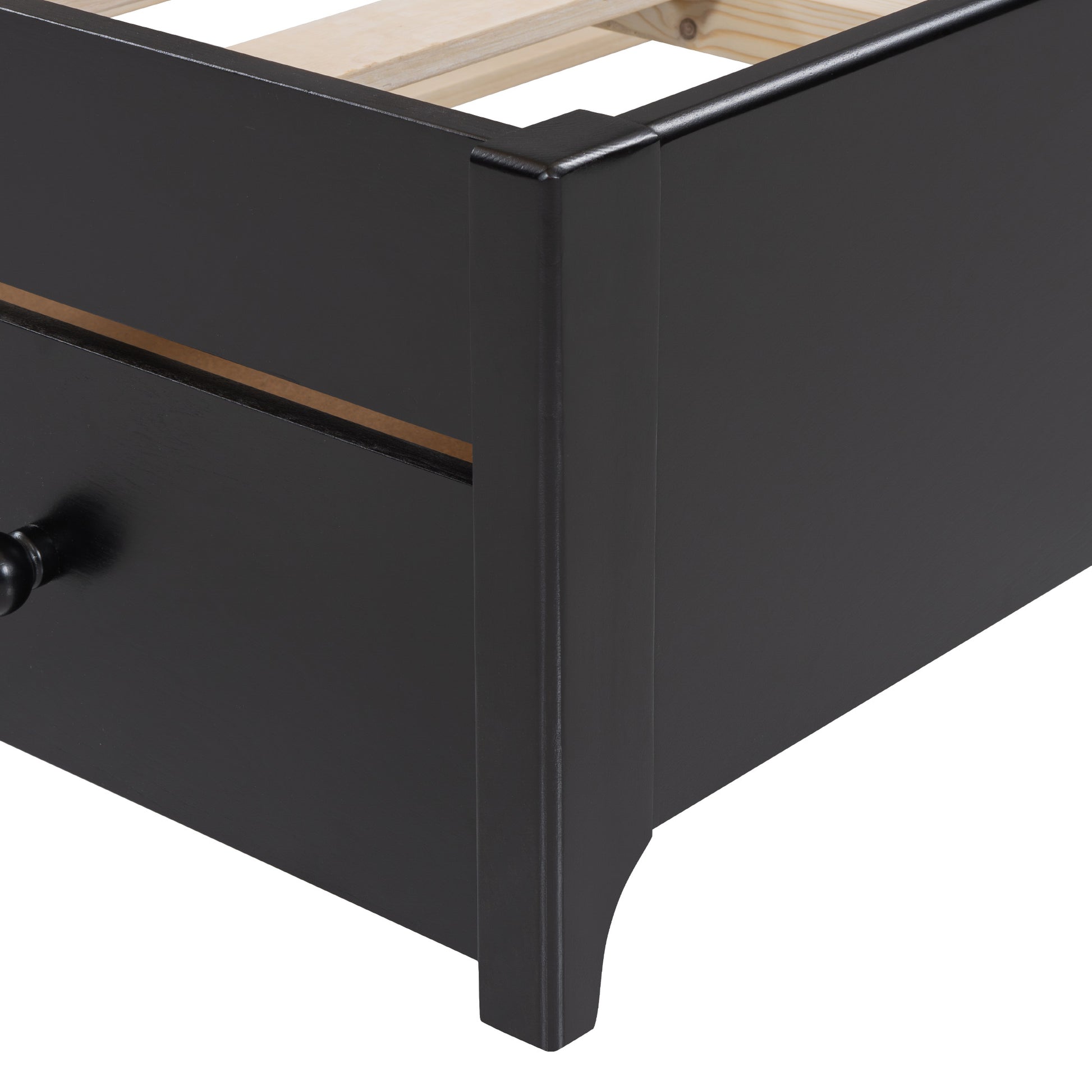 Queen Size Wooden Storage Platform Bed, With 2 Big Drawers, T Size Trundle ,Espresso Queen Espresso Plywood