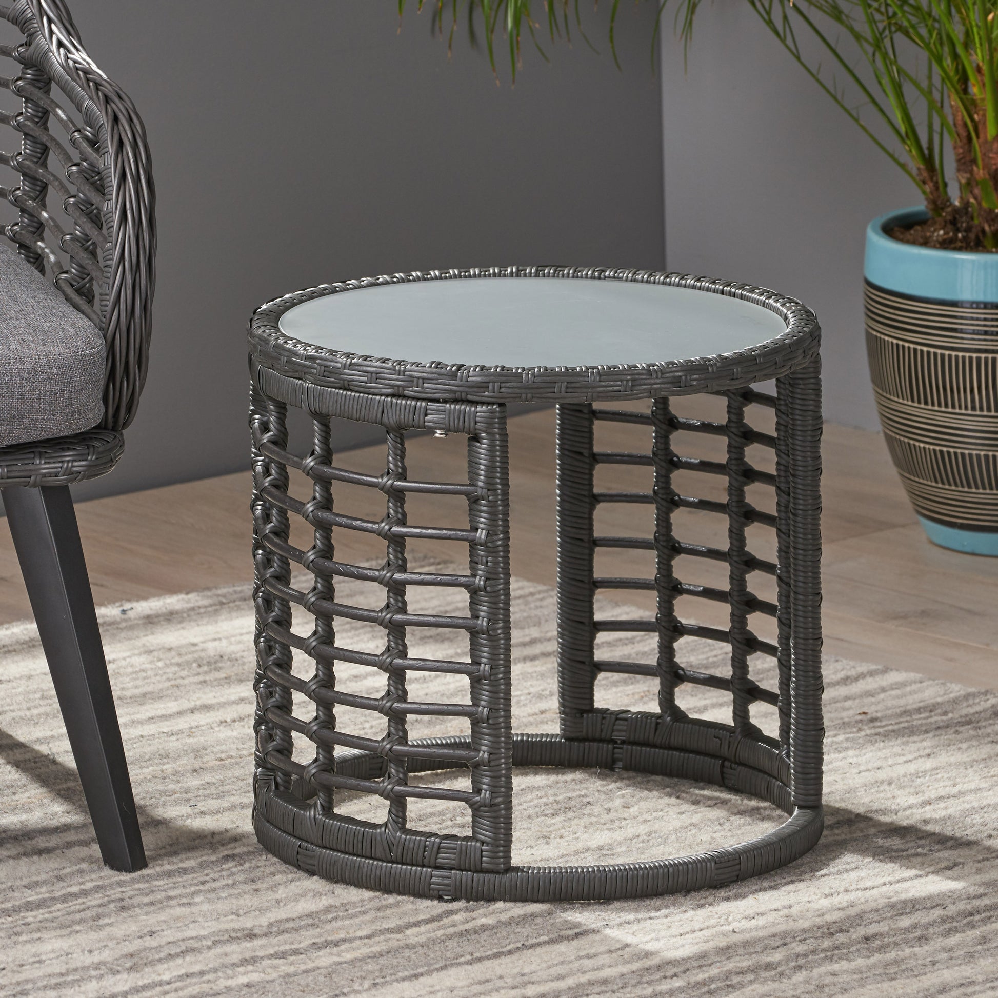 Tatiana Side Table Grey Rattan