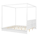 King Size Wood Led Canopy Bed ,Canopy Platform Bed With Support Slats, No Box Spring Needed, Whitekig King White Plywood