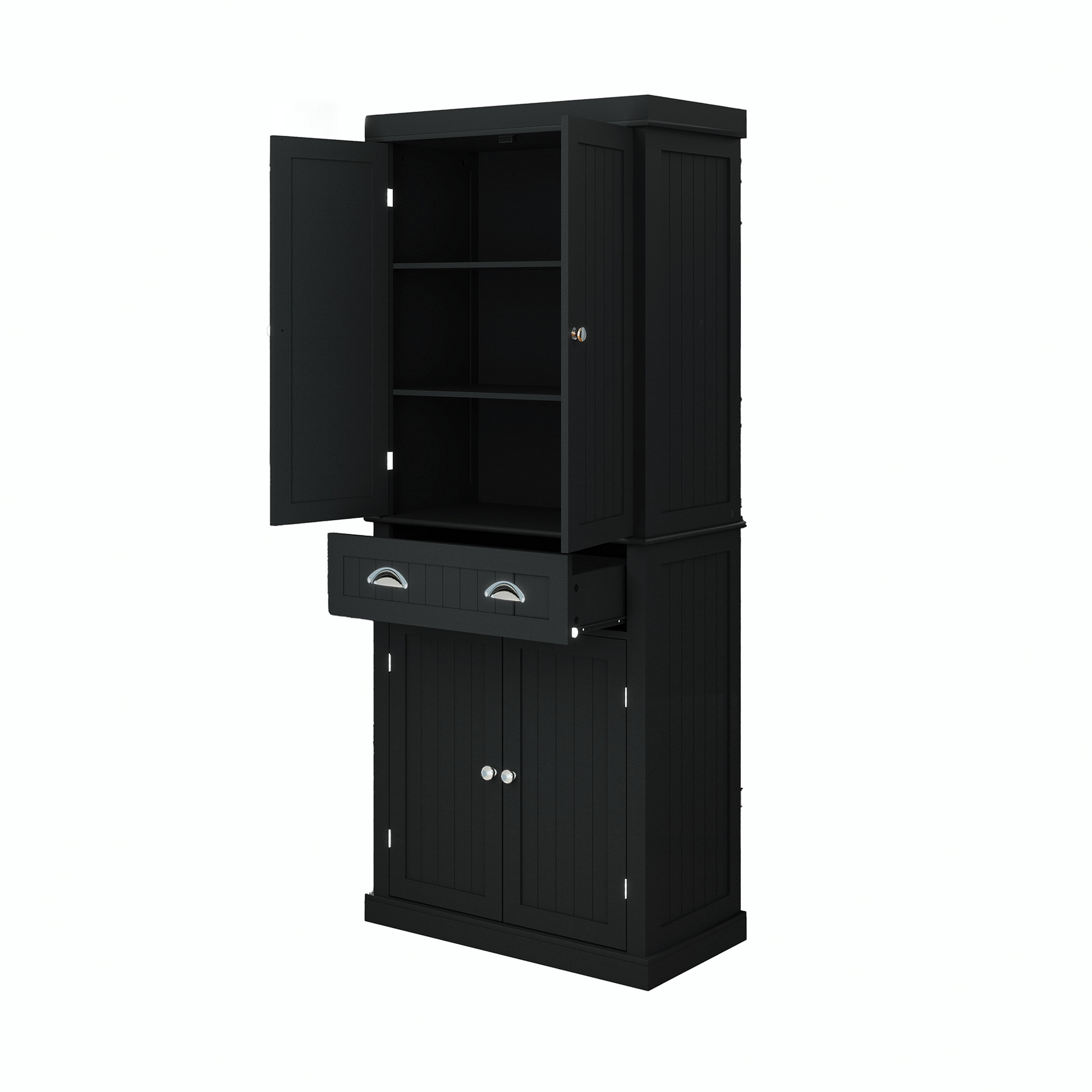 71" Kitchen Pantry Storage Cabinetwith 4 Doors, Drawer, 2 Adjustable Shelves, Freestanding Cupboard For Dining Room Living Room, Laundry Black Black Mdf