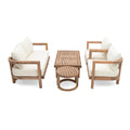 5 Pieces Acacia Wood Patio Furniture Set, Outdoor Furniture With Coffee Table, Patio Conversation Set Deep Seating With Soft Cushion, Porch Chairs For Garden, Backyard Porch Balcony, Brown Wash, Beige Yes Brown Beige Seats 4 Garden & Outdoor Sectional