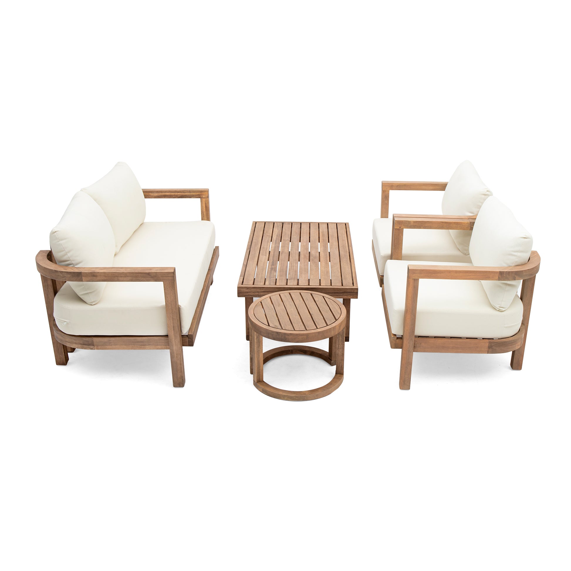 5 Pieces Acacia Wood Patio Furniture Set, Outdoor Furniture With Coffee Table, Patio Conversation Set Deep Seating With Soft Cushion, Porch Chairs For Garden, Backyard Porch Balcony, Brown Wash, Beige Yes Brown Beige Seats 4 Garden & Outdoor Sectional