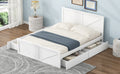 Queen Size Wooden Platform Bed With Four Storage Drawers And Support Legs, White Queen Antique White Pine