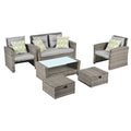 Patio Furniture, Outdoor Furniture, Seasonal Pe Wicker Furniture, 6 Set Wicker Furniture With Tempered Glass Coffee Table Brown Pe Rattan Iron Waterproof Fabric