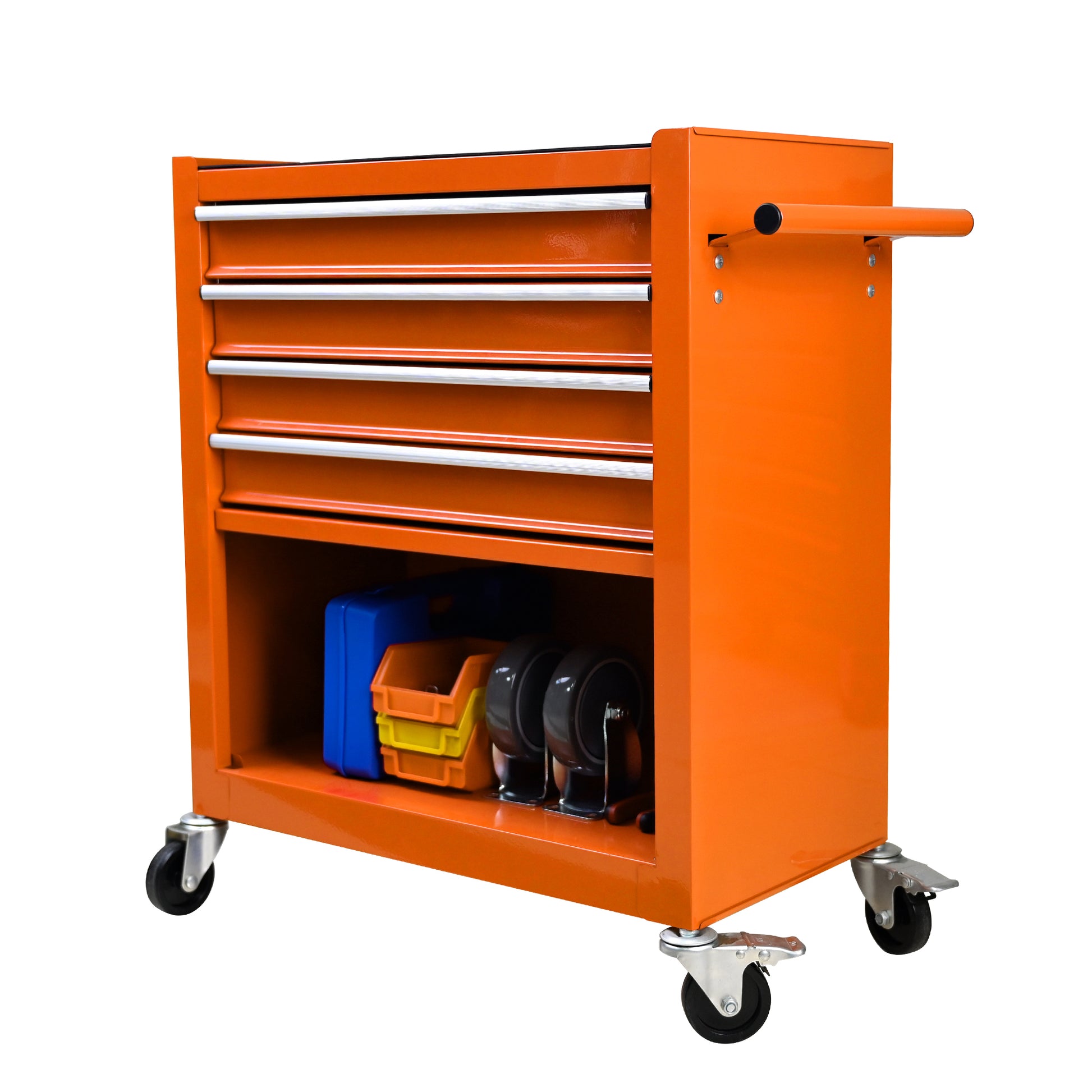 4 Drawers Multifunctional Tool Cart With Wheels Orange Orange Steel