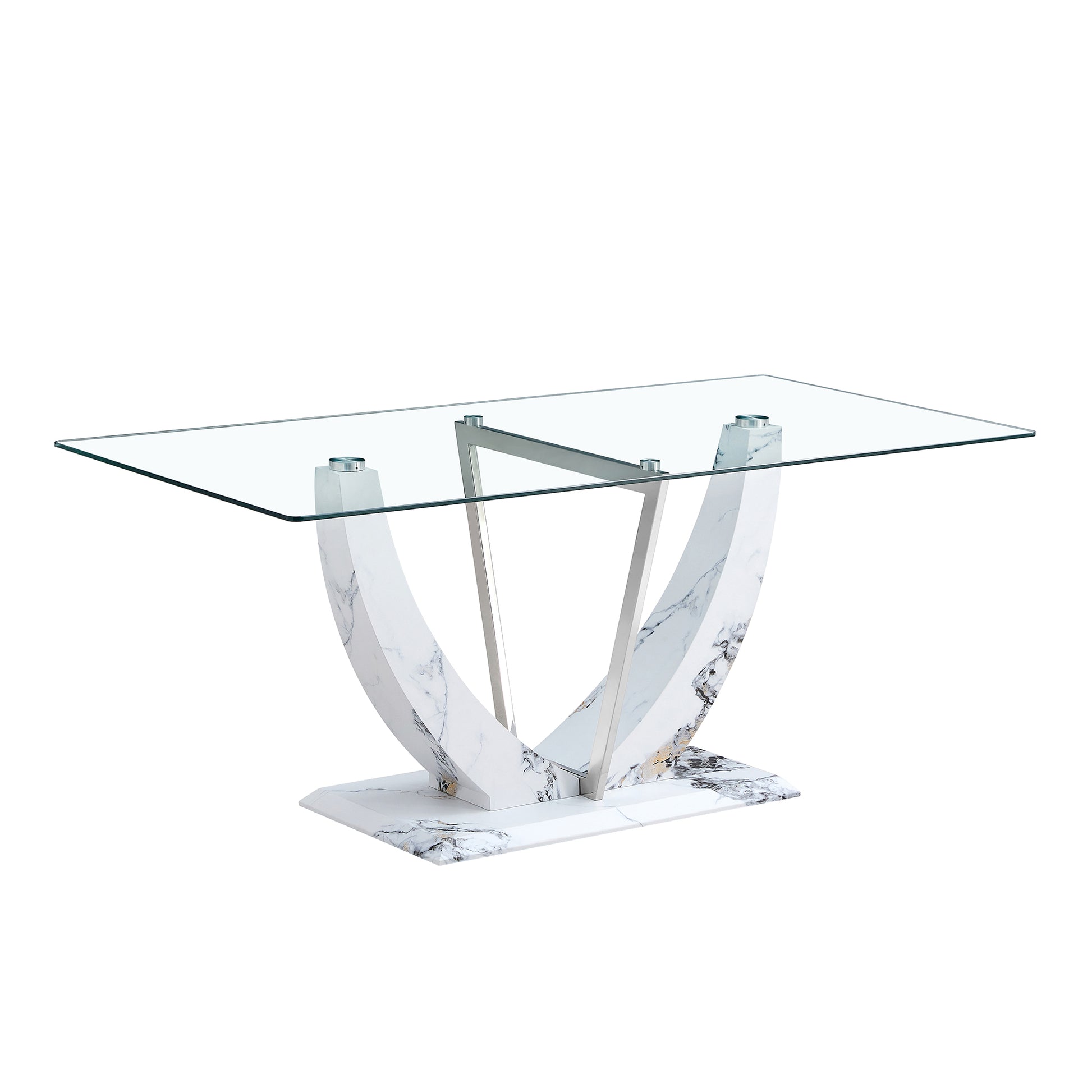 Table And Chair Set, Large Modern Rectangular Glass Table, Can Accommodate 6 8 People, Equipped With A 0.39 Inch Tempered Glass Tabletop And Mdf Table Legs.Paired With Comfortable And Soft Chairs. Black Mdf Glass