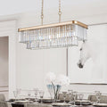 Chandeliers,Rectangular Crystal Chandelier Adjustable,E12 Modern Industrial Crystal Lights,Farmhouse Iron Ceiling Hanging Light For Kitchen Living Room Bedroom Gold Bulb Not Included Gold Crystal Iron