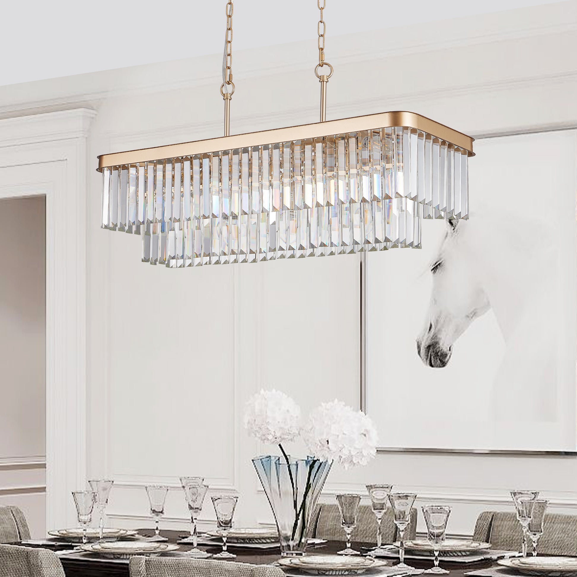 Chandeliers,Rectangular Crystal Chandelier Adjustable,E12 Modern Industrial Crystal Lights,Farmhouse Iron Ceiling Hanging Light For Kitchen Living Room Bedroom Gold Bulb Not Included Gold Crystal Iron