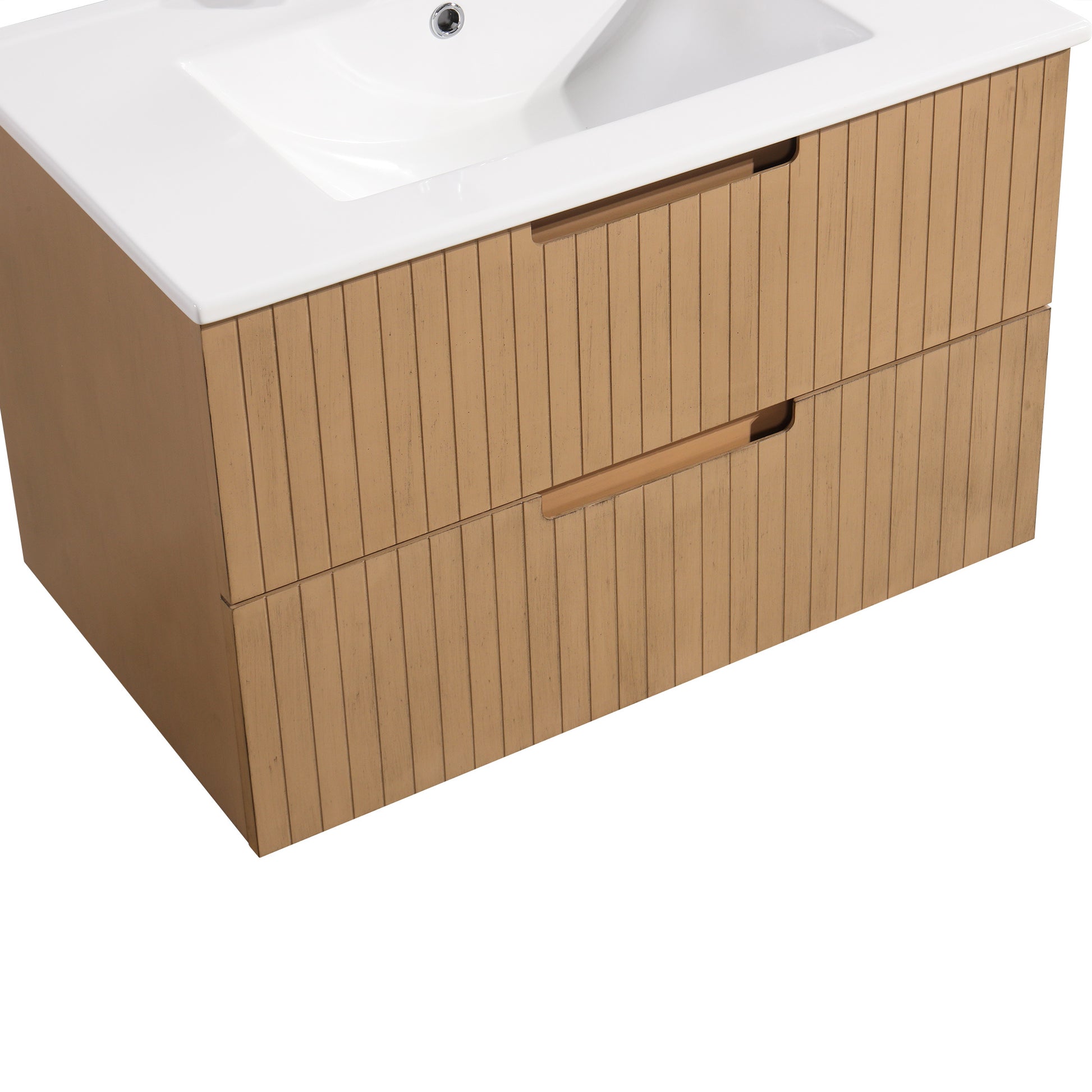 30 Inch Floating Bathroom Vanity With Ceramic Sink, Modern Bath Storage Cabinet Vanity With Drawers Wall Mounted Combo Set For Bathroom, Light Brown Light Brown Mdf