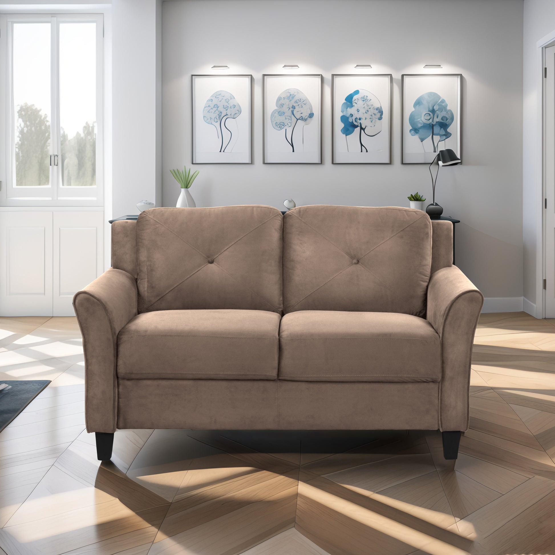 Fashionable Living Room Sofa For 1 People, Brown Velvet Fabric Antique Brown Velvet Wood Primary Living Space Soft Cushion Back Extra Heavy Duty American Traditional Square Arms Down Filling Velvet 1 Seat